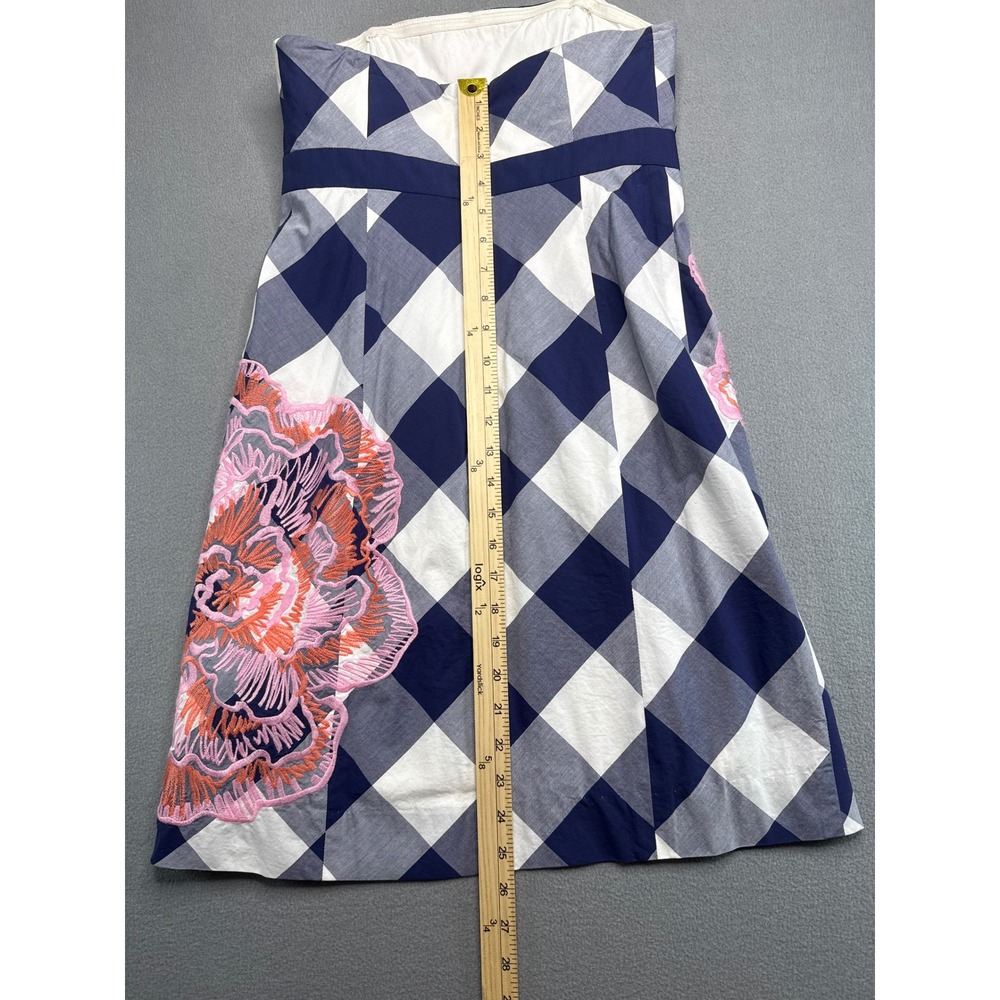 Lilly Pulitzer Dress Women 2 Blue Gingham Strapless Floral Embroidered 17424‎ - Picture 8 of 11